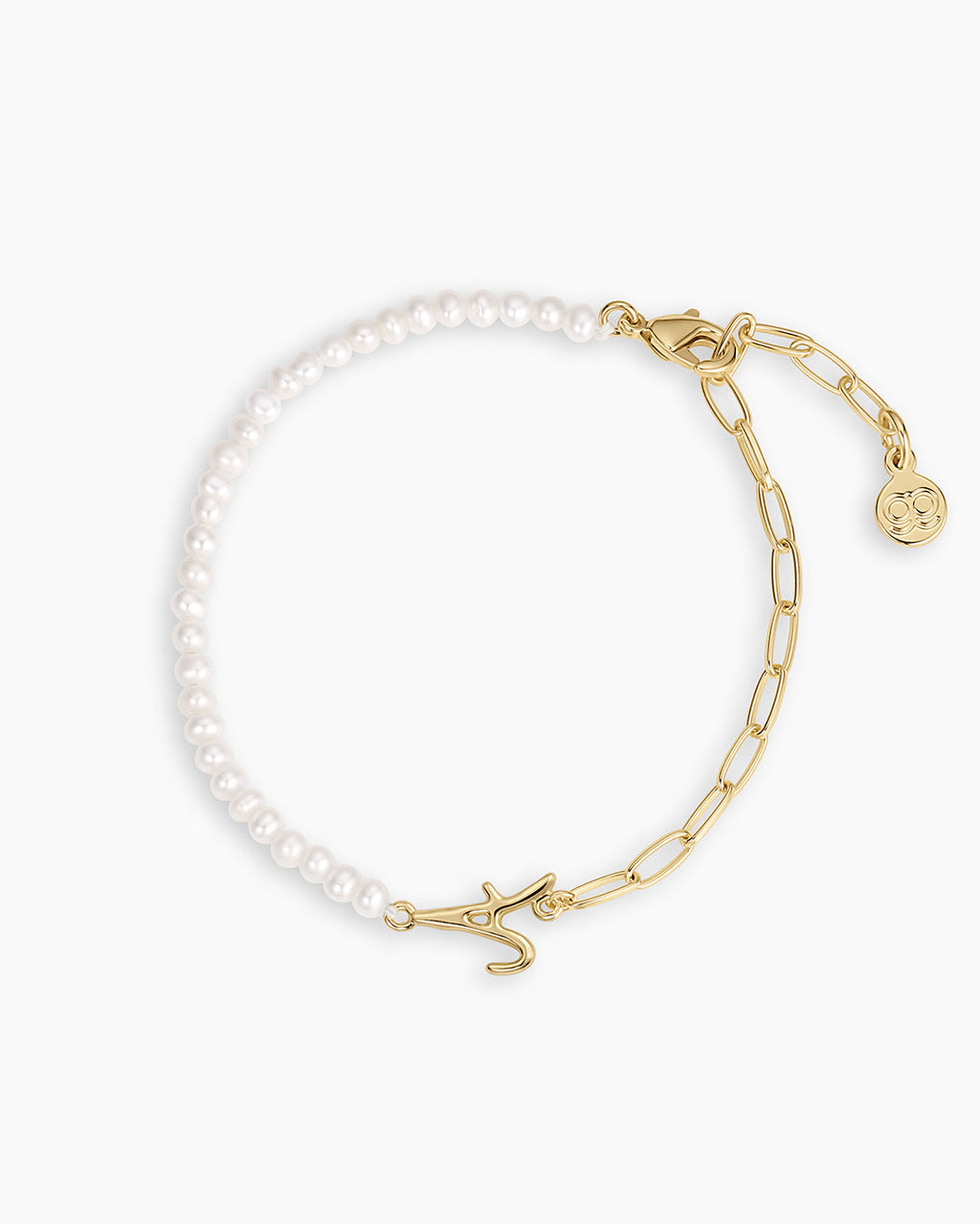 Lou Pearl Alphabet Bracelet || option::18K Gold Plated, A