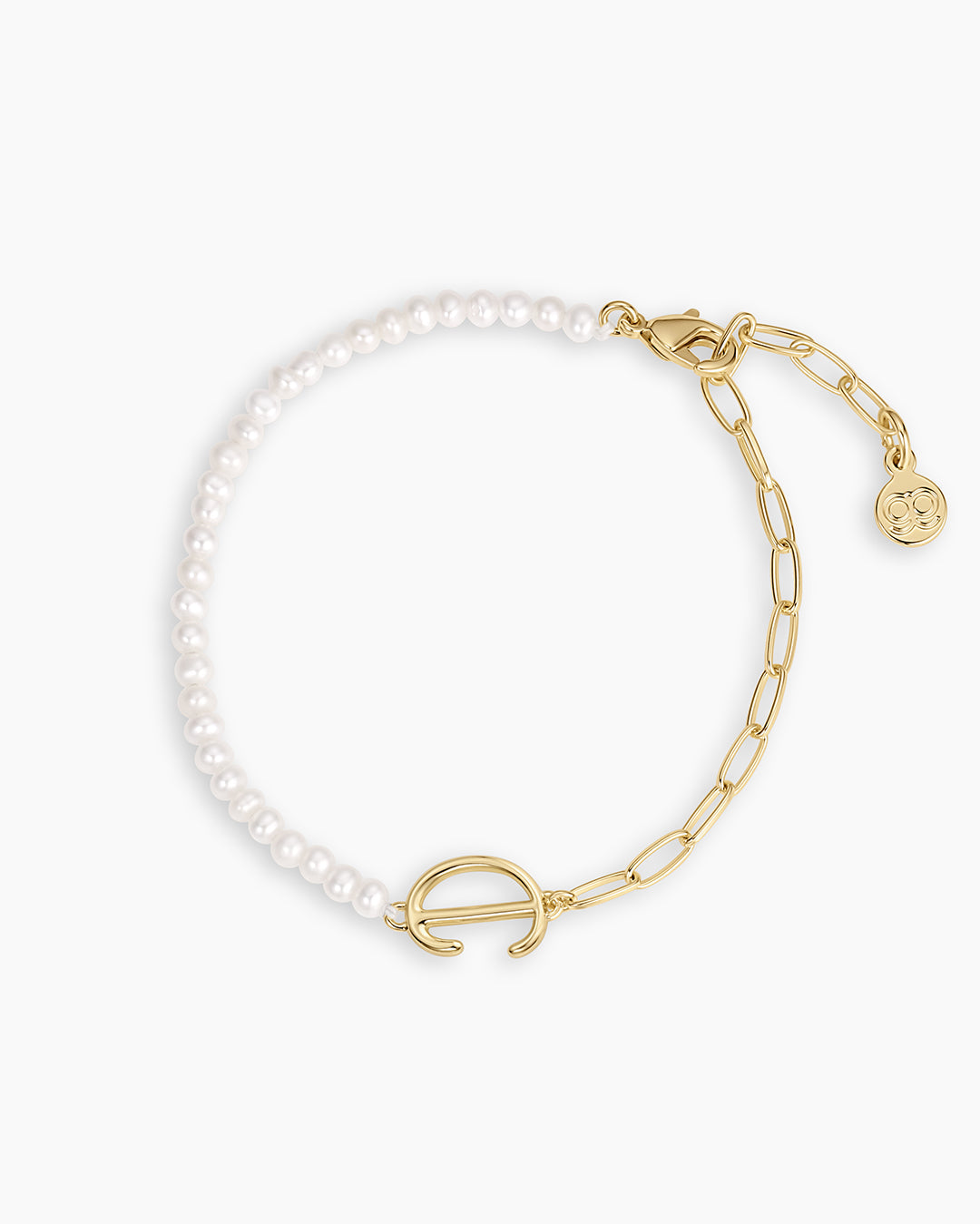 Lou Pearl Alphabet Bracelet || option::18K Gold Plated, D