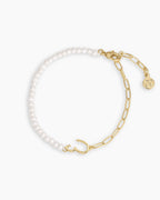 Lou Pearl Alphabet Bracelet || option::18K Gold Plated, E