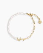 Lou Pearl Alphabet Bracelet || option::18K Gold Plated, F