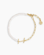 Lou Pearl Alphabet Bracelet || option::18K Gold Plated, I