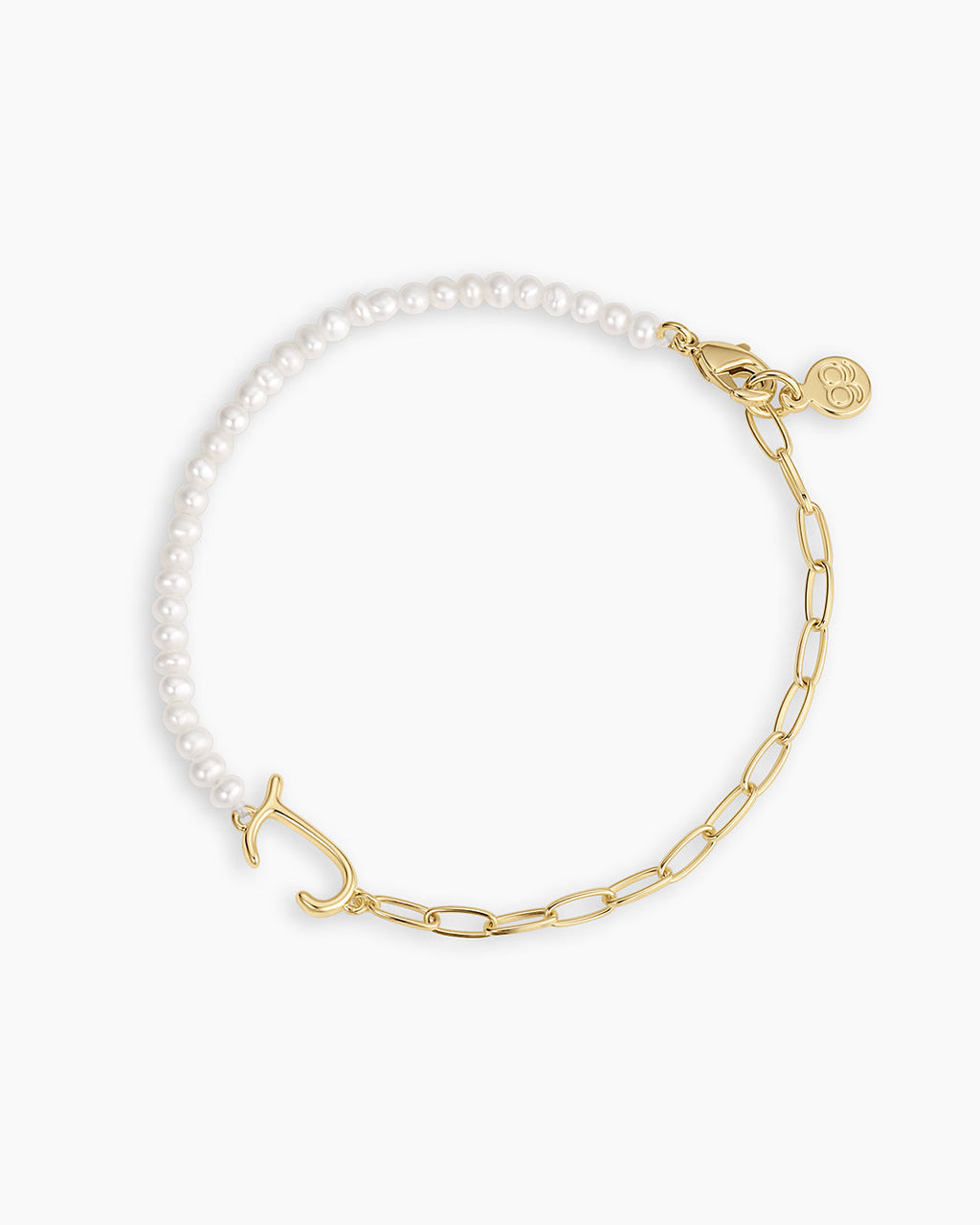 Lou Pearl Alphabet Bracelet || option::18K Gold Plated, J