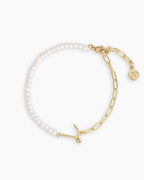 Lou Pearl Alphabet Bracelet || option::18K Gold Plated, L