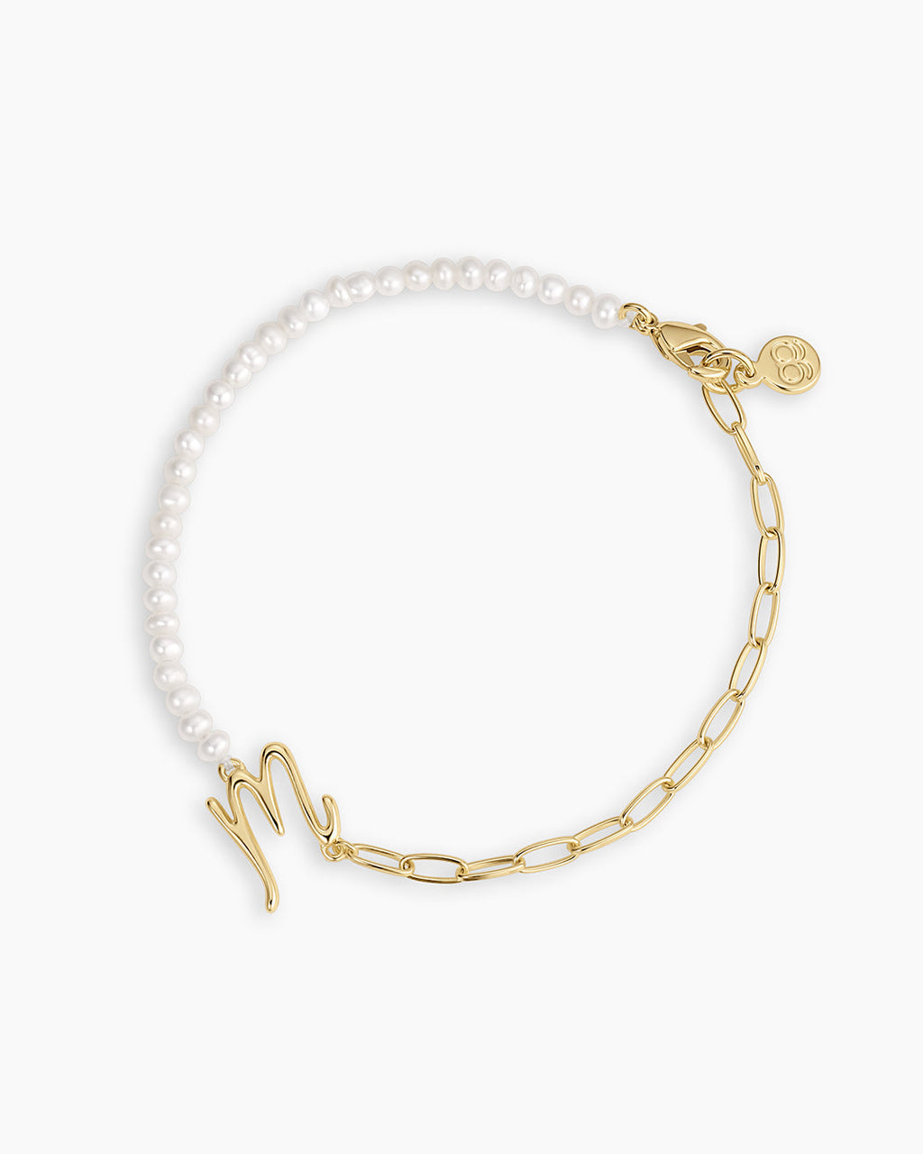 Lou Pearl Alphabet Bracelet || option::18K Gold Plated, M