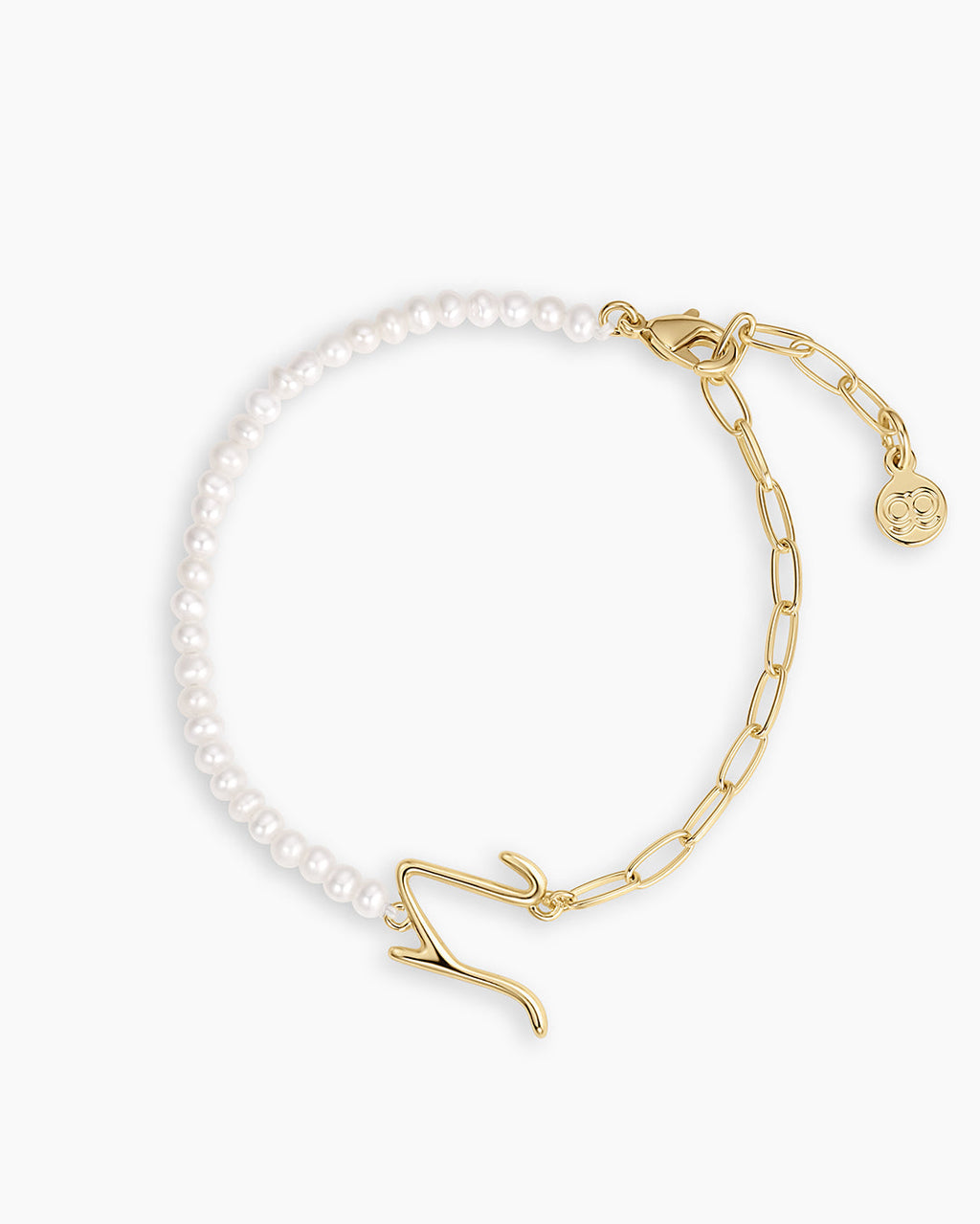Lou Pearl Alphabet Bracelet || option::18K Gold Plated, N