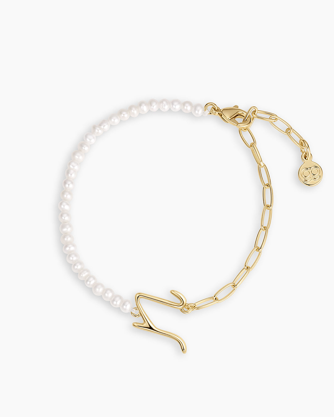 Lou Pearl Alphabet Bracelet || option::18K Gold Plated, N