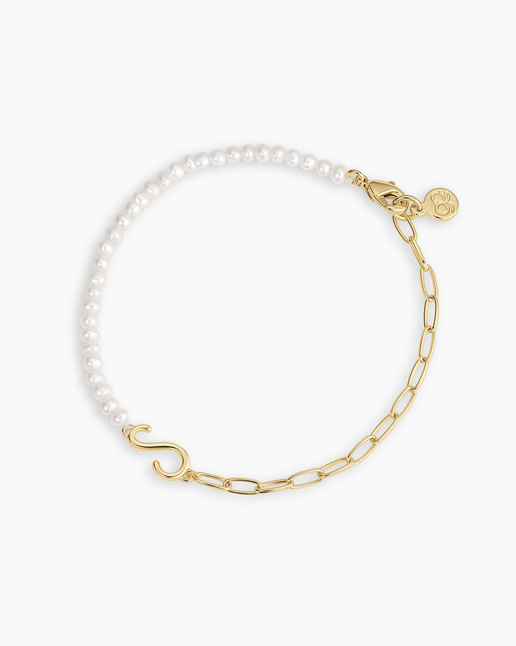 Lou Pearl Alphabet Bracelet || option::18K Gold Plated, S