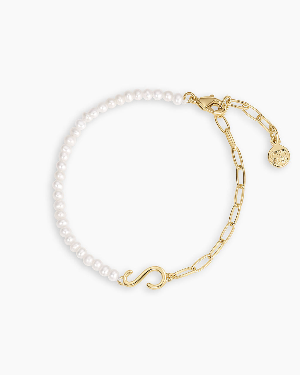 Lou Pearl Alphabet Bracelet || option::18K Gold Plated, S