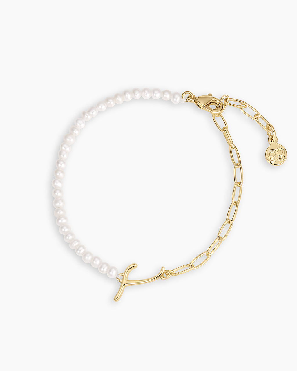 Lou Pearl Alphabet Bracelet || option::18K Gold Plated, T