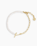 Lou Pearl Alphabet Bracelet || option::18K Gold Plated, T