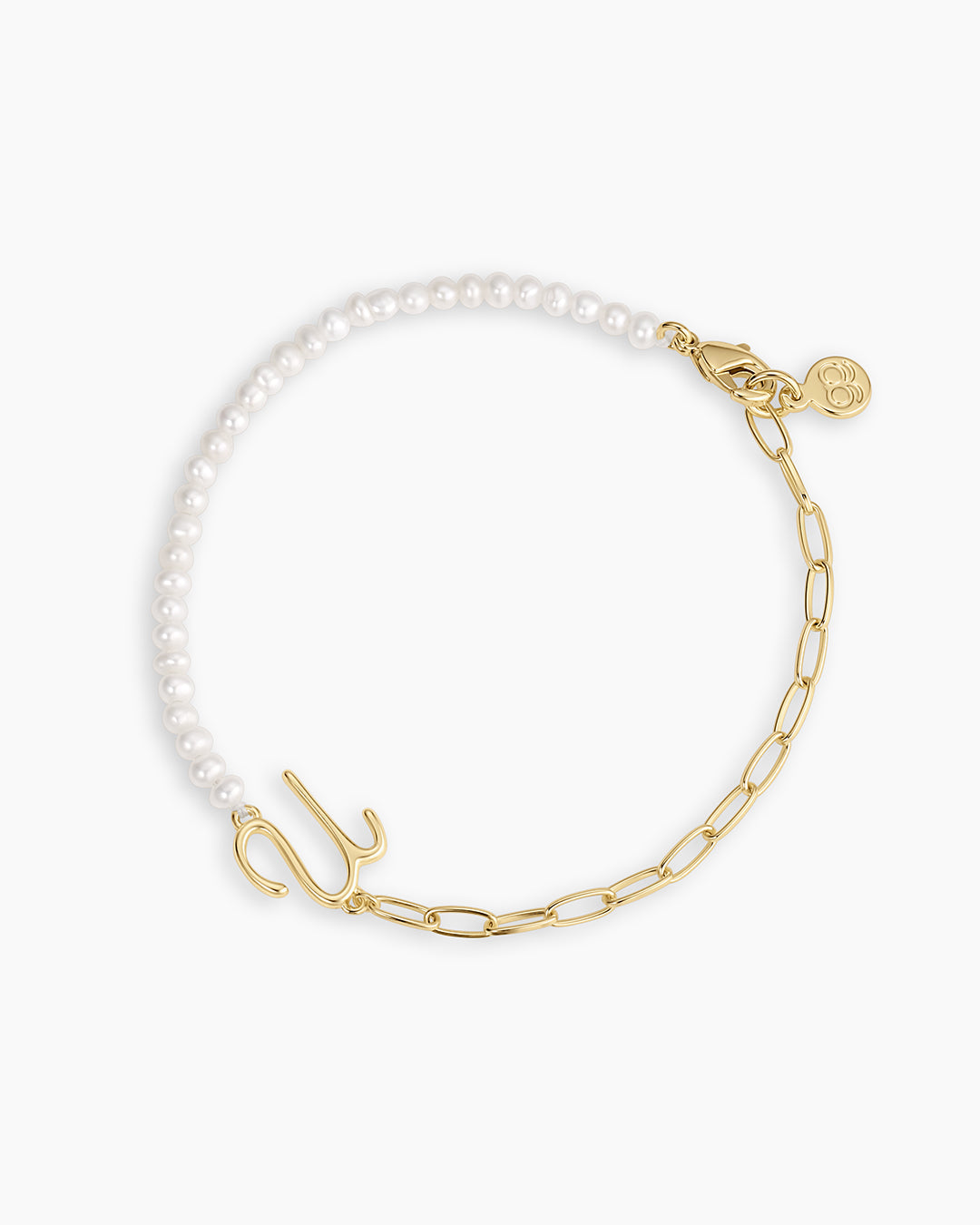 Lou Pearl Alphabet Bracelet || option::18K Gold Plated, U