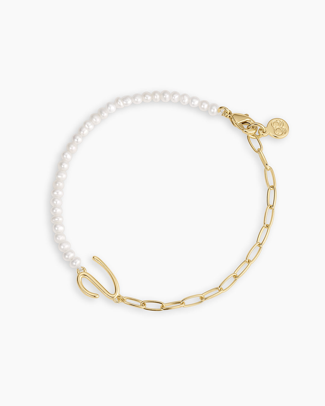 Lou Pearl Alphabet Bracelet || option::18K Gold Plated, V