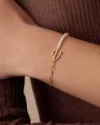 Lou Pearl Alphabet Bracelet || option::18K Gold Plated, V
