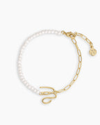 Lou Pearl Alphabet Bracelet || option::18K Gold Plated, W