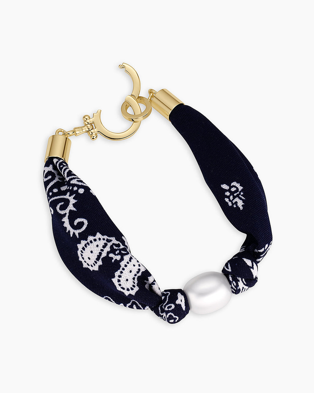 Paisley Bandana Pearl Bracelet || option::18K Gold Plated, Navy