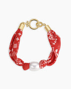Paisley Bandana Pearl Bracelet || option::18K Gold Plated, Red