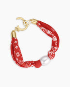 Paisley Bandana Pearl Bracelet || option::18K Gold Plated, Red
