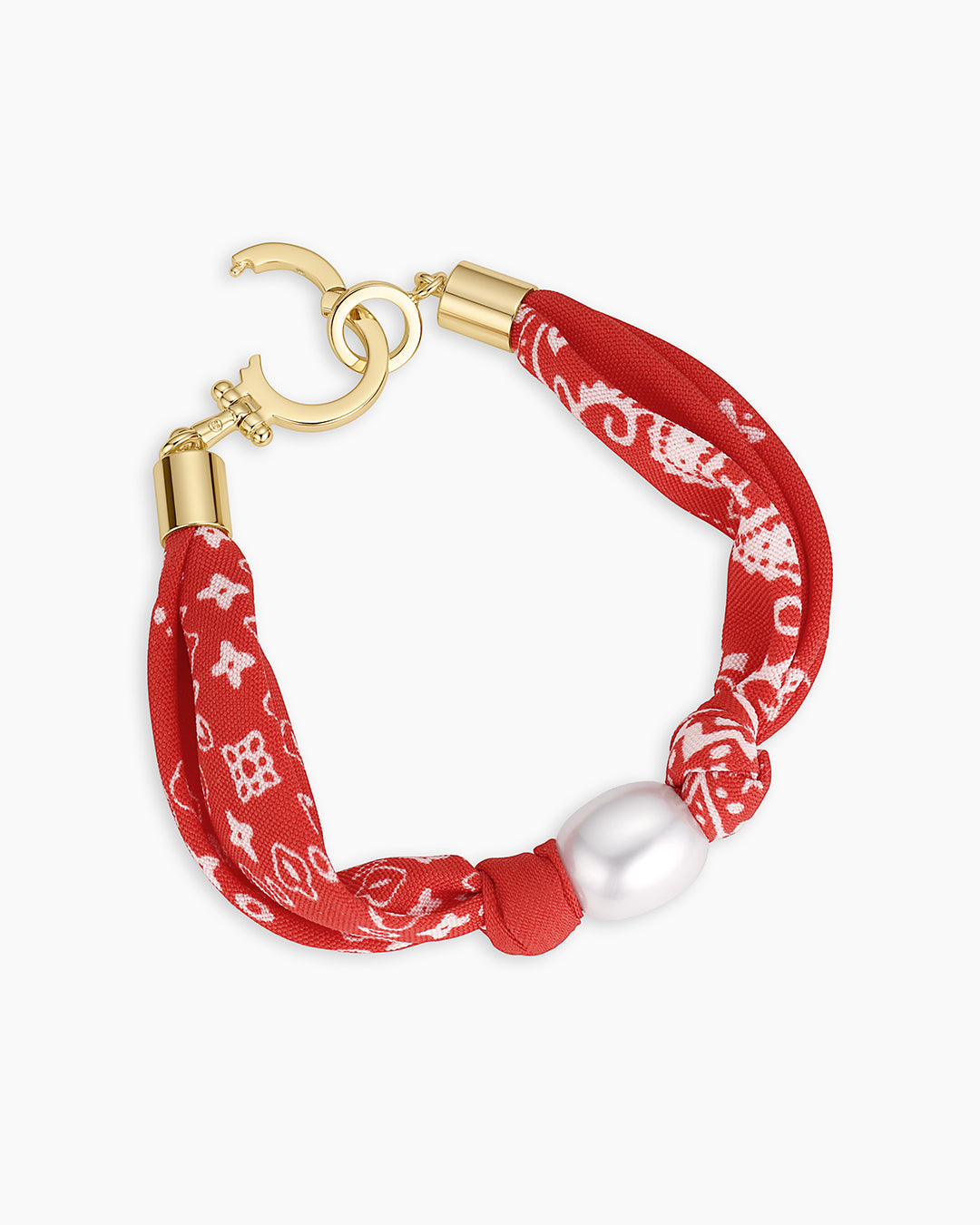 Paisley Bandana Pearl Bracelet || option::18K Gold Plated, Red