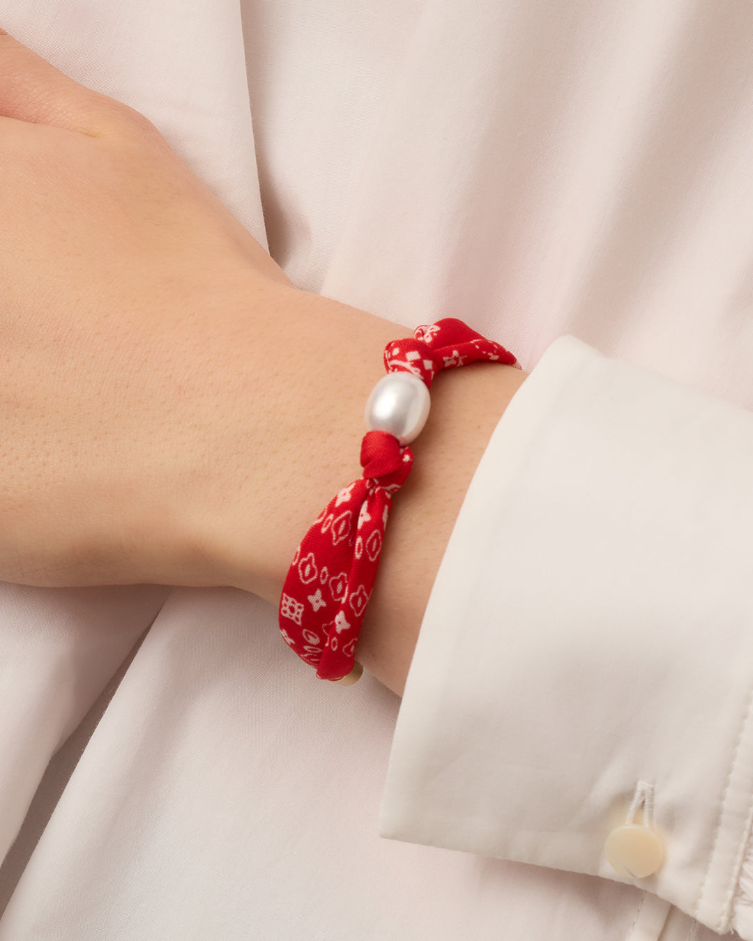 Paisley Bandana Pearl Bracelet || option::18K Gold Plated, Red