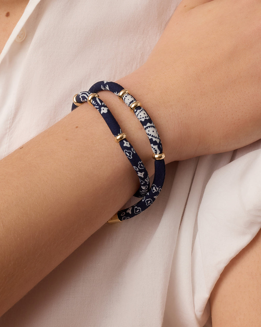Paisley Bandana Wrap Bracelet || option::18K Gold Plated, Navy
