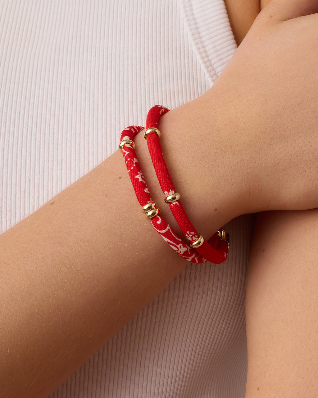 Paisley Bandana Wrap Bracelet || option::18K Gold Plated, Red
