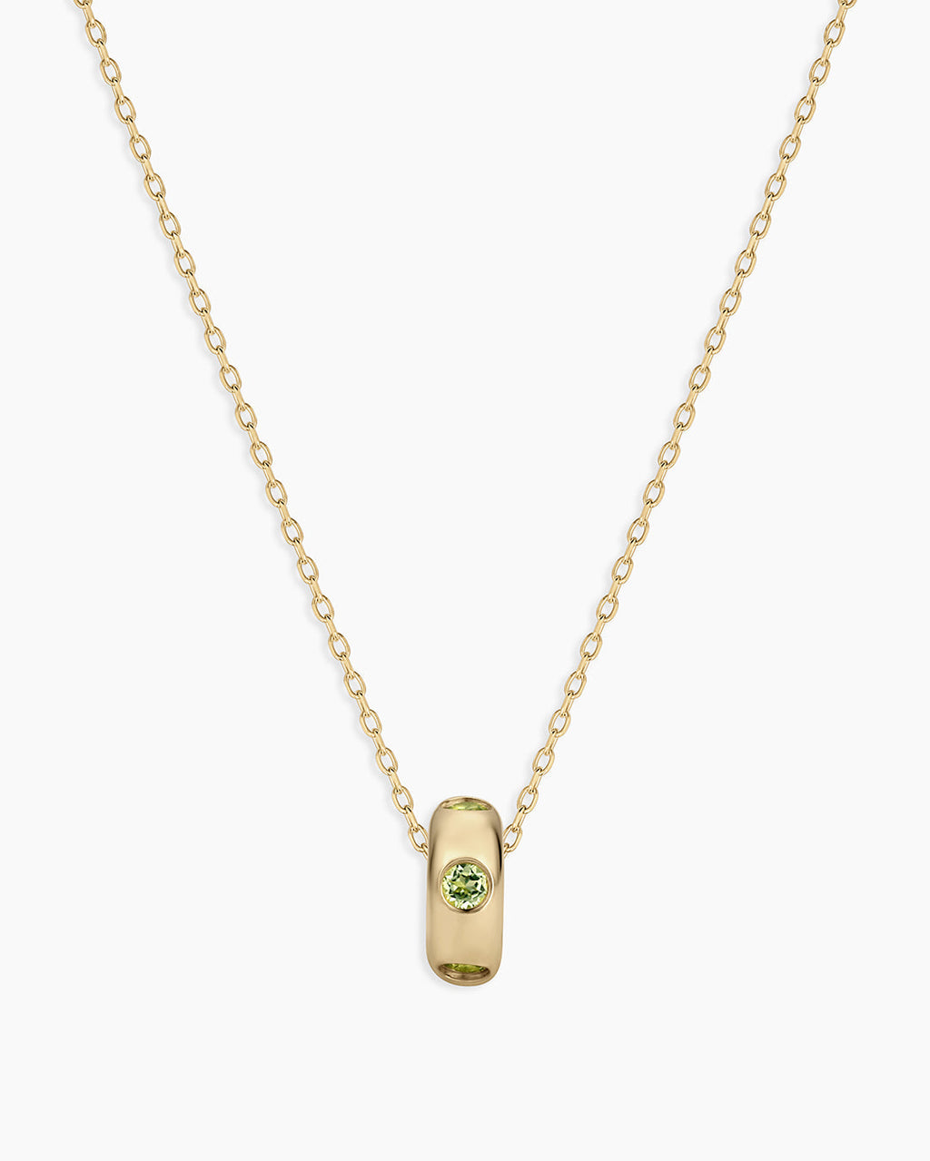 14K Gold Birthstone Halo Charm Necklace || option::14K Solid Gold, Peridot - August