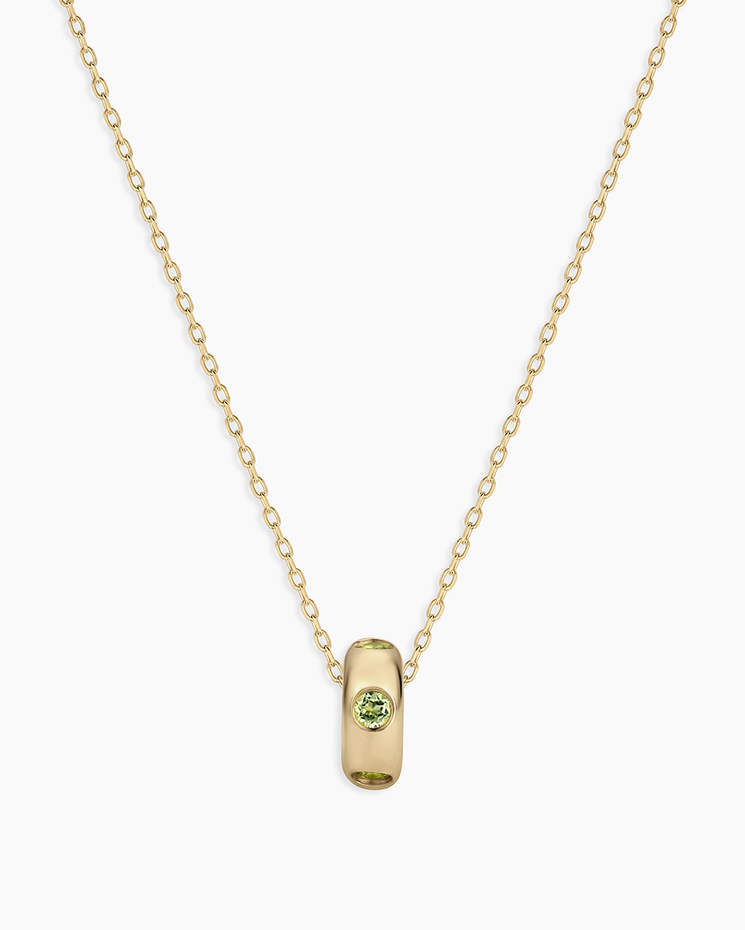 14K Gold Birthstone Halo Charm Necklace || option::14K Solid Gold, Peridot - August