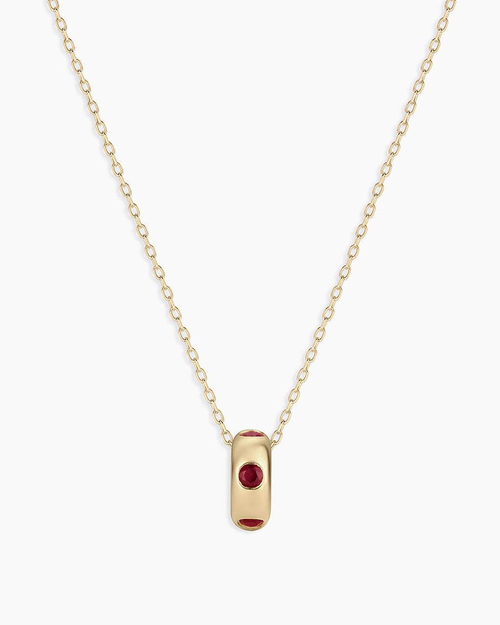 14K Gold Birthstone Halo Charm Necklace || option::14K Solid Gold, Ruby - July