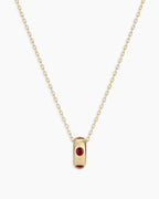 14K Gold Birthstone Halo Charm Necklace || option::14K Solid Gold, Ruby - July