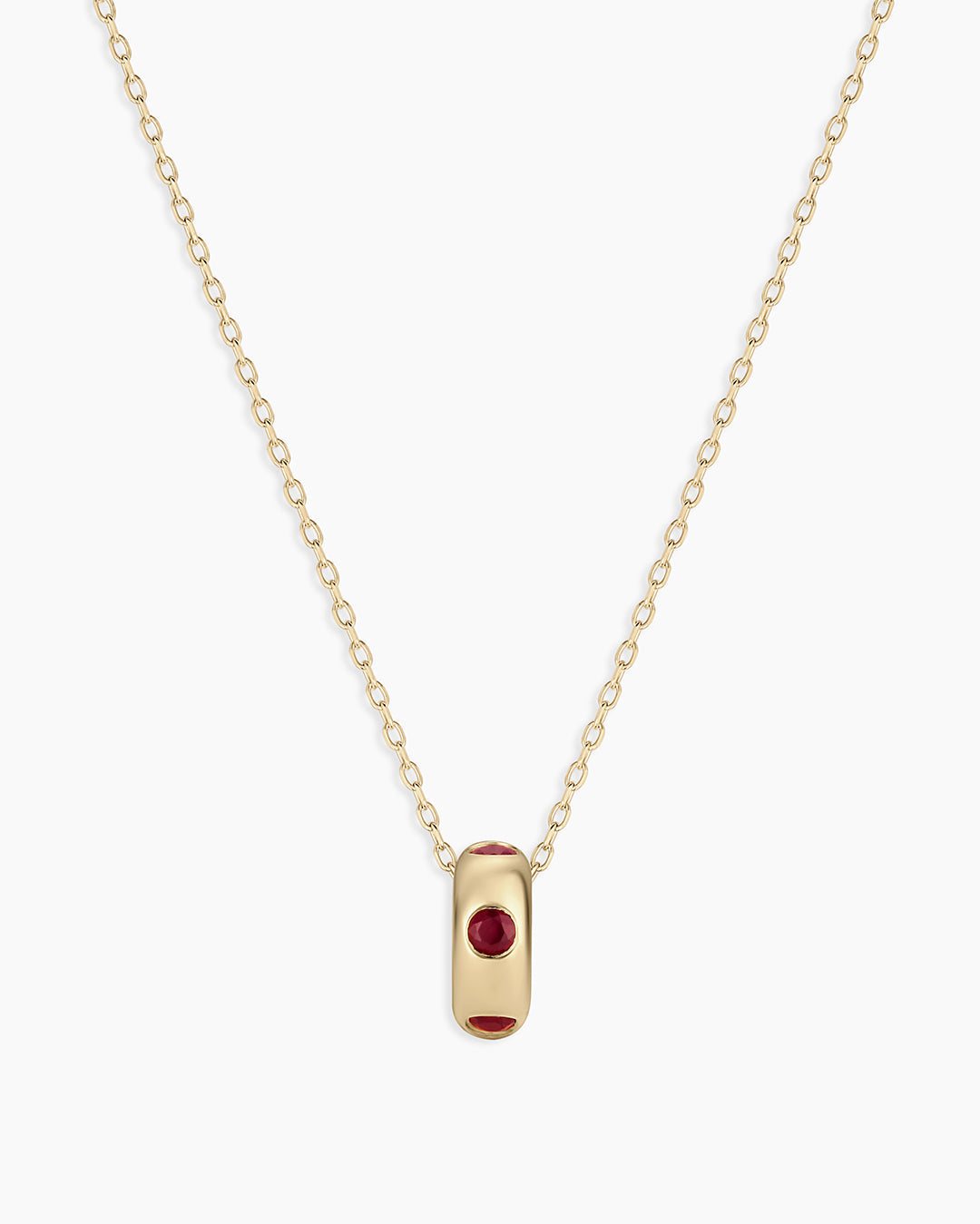 14K Gold Birthstone Halo Charm Necklace || option::14K Solid Gold, Ruby - July