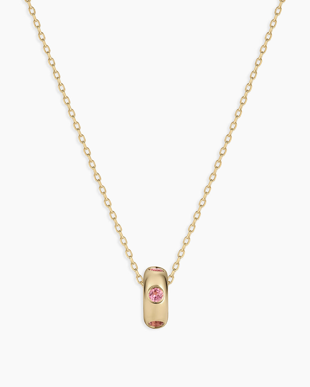 14K Gold Birthstone Halo Charm Necklace || option::14K Solid Gold, Pink Tourmaline - October