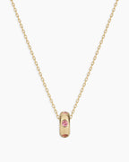 14K Gold Birthstone Halo Charm Necklace || option::14K Solid Gold, Pink Tourmaline - October