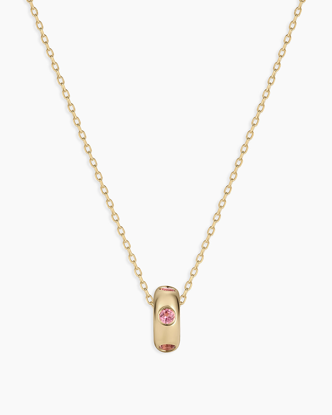 14K Gold Birthstone Halo Charm Necklace || option::14K Solid Gold, Pink Tourmaline - October