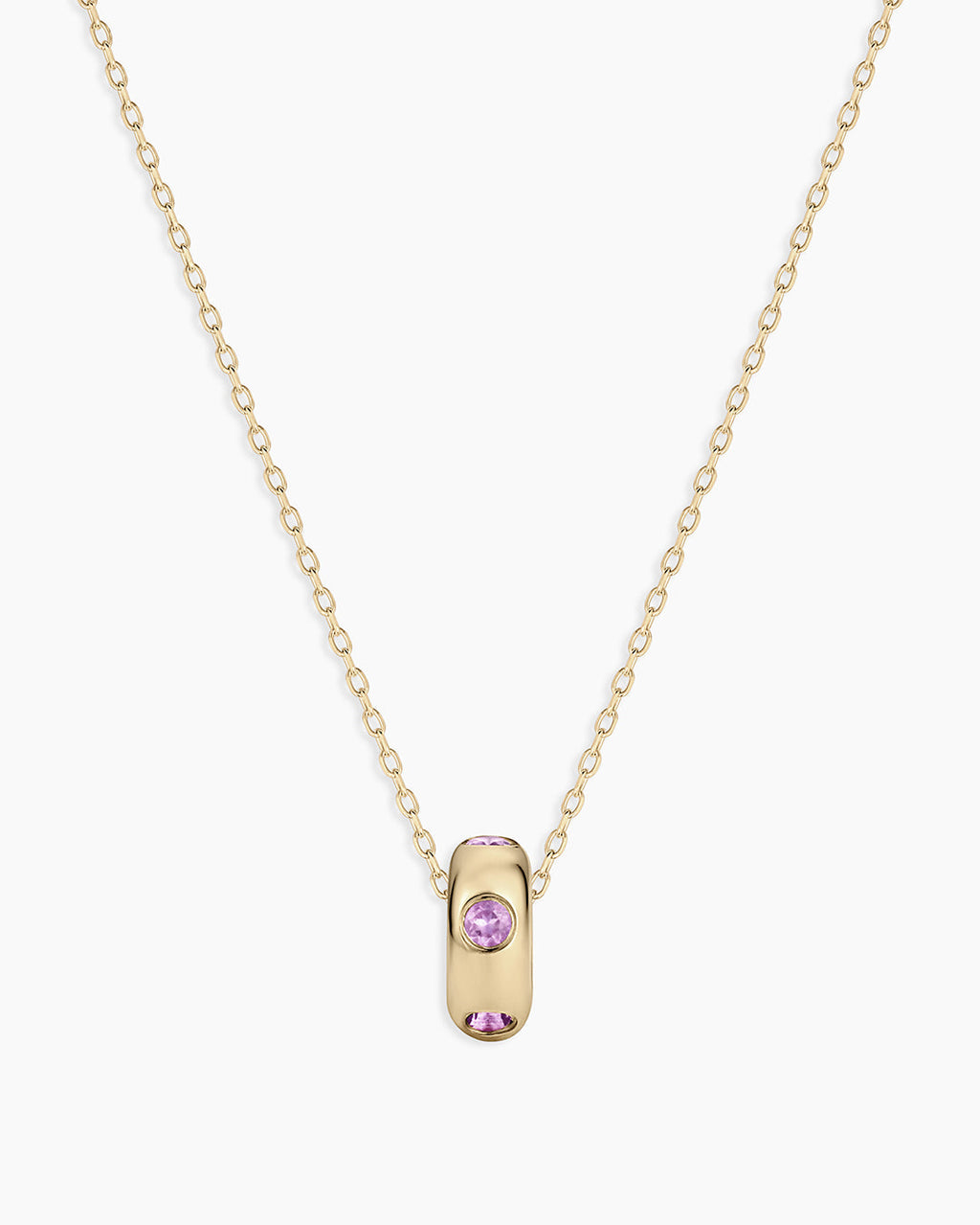14K Gold Birthstone Halo Charm Necklace || option::14K Solid Gold, Amethyst - February