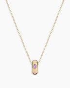 14K Gold Birthstone Halo Charm Necklace || option::14K Solid Gold, Amethyst - February