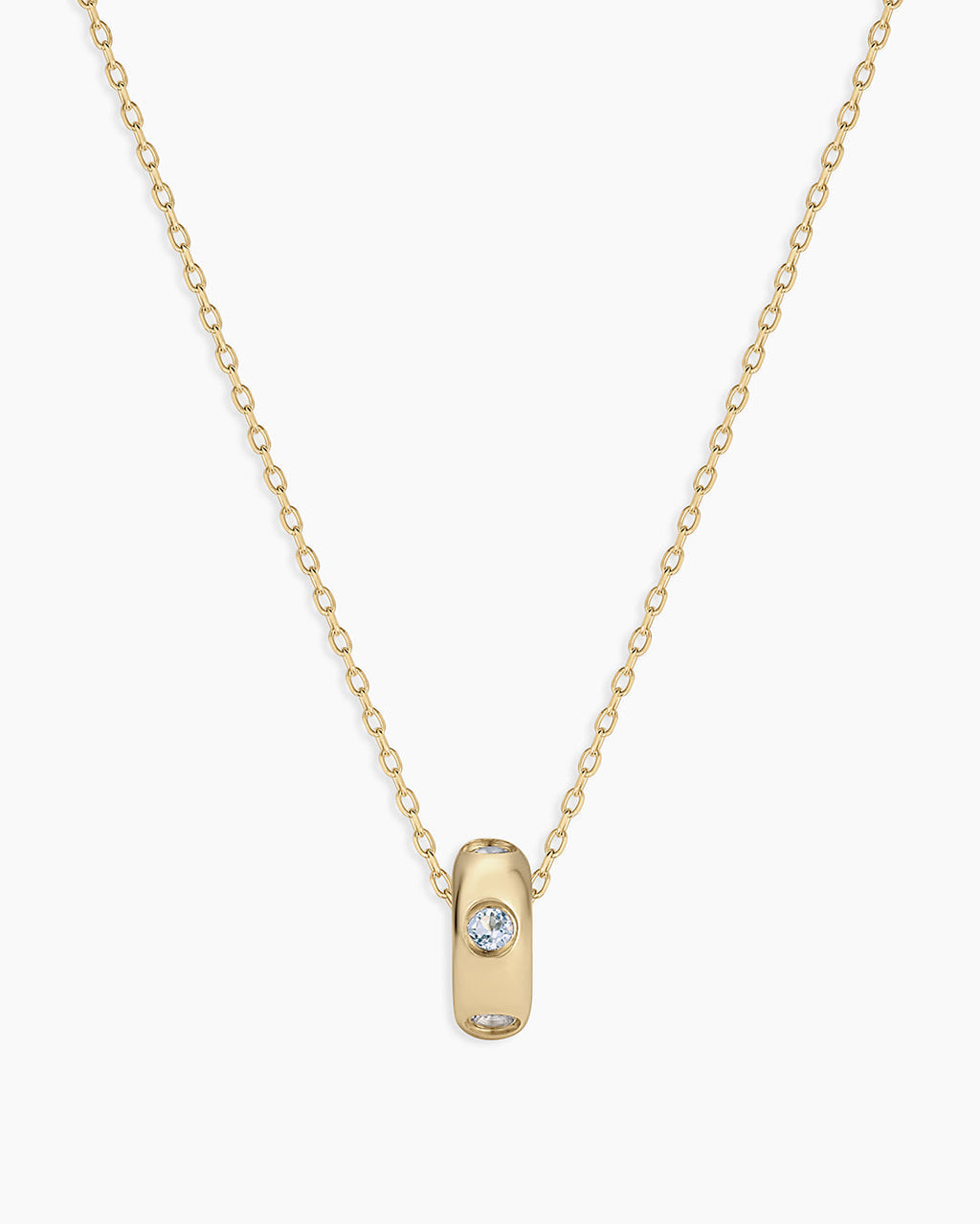 14K Gold Birthstone Halo Charm Necklace || option::14K Solid Gold, Aquamarine - March