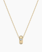14K Gold Birthstone Halo Charm Necklace || option::14K Solid Gold, Aquamarine - March