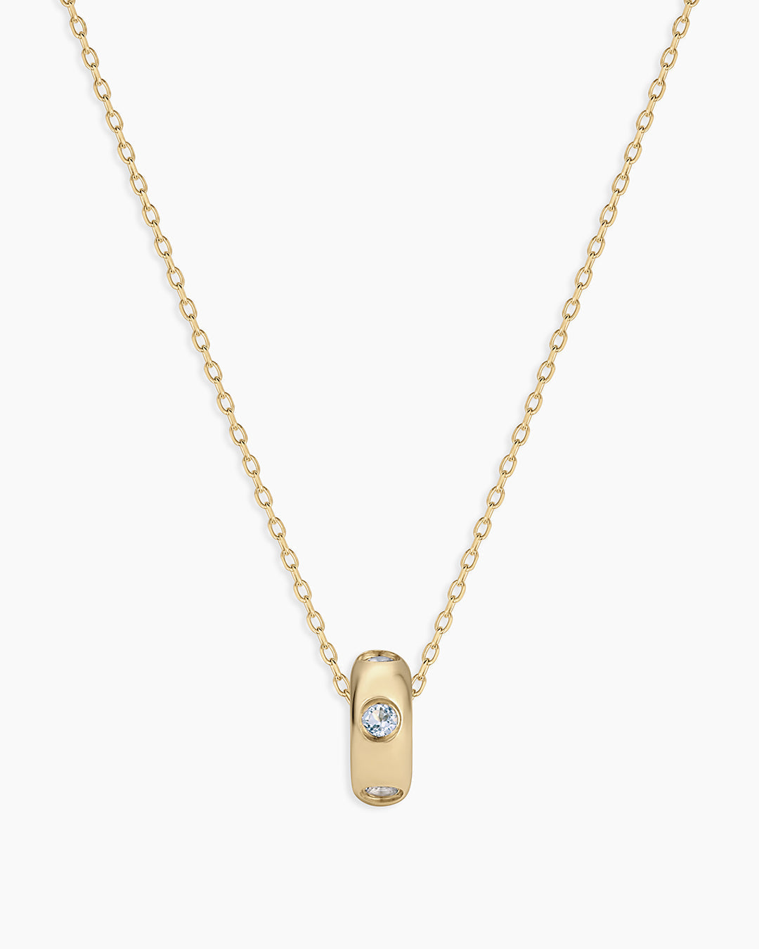 14K Gold Birthstone Halo Charm Necklace || option::14K Solid Gold, Aquamarine - March