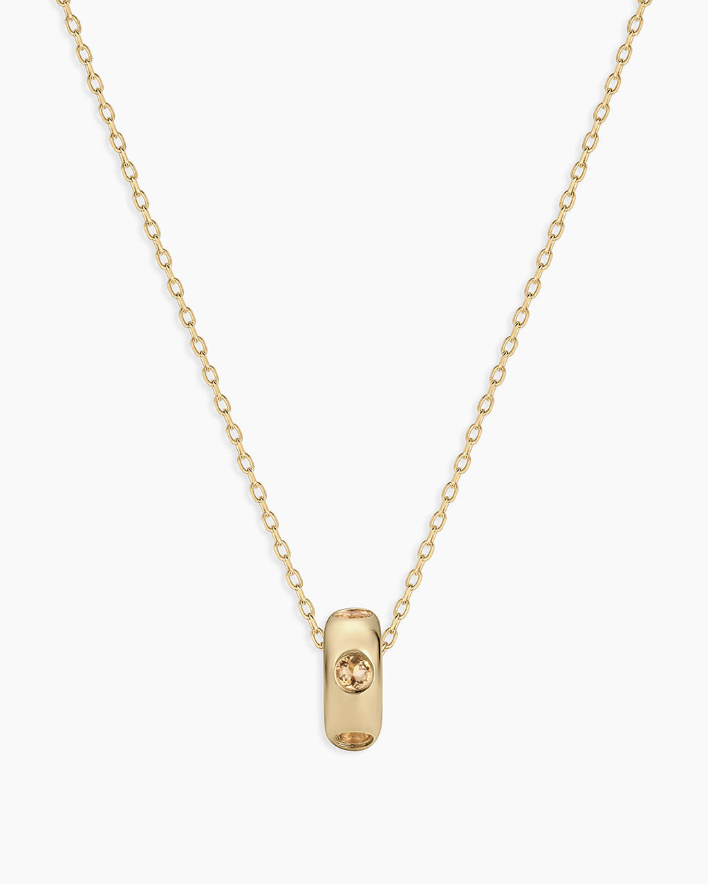 14K Gold Birthstone Halo Charm Necklace || option::14K Solid Gold, Citrine - November