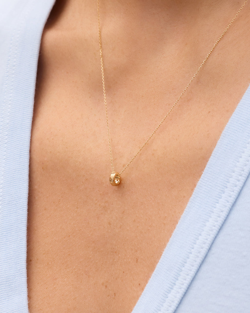 14K Gold Birthstone Halo Charm Necklace || option::14K Solid Gold, Citrine - November