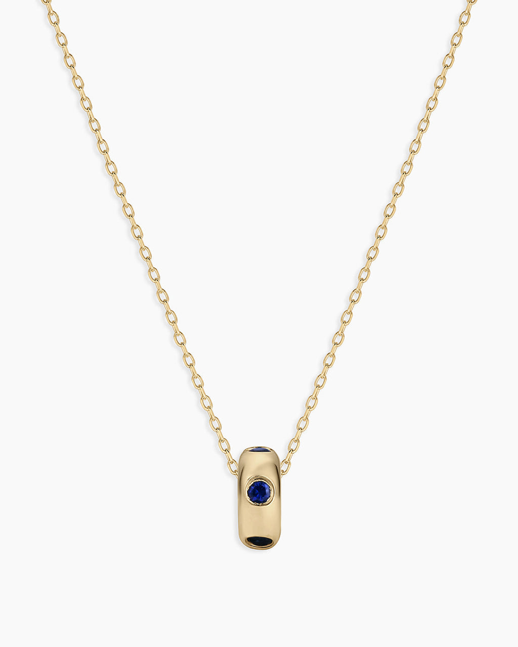 14K Gold Birthstone Halo Charm Necklace || option::14K Solid Gold, Blue Sapphire - September