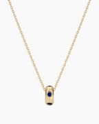 14K Gold Birthstone Halo Charm Necklace || option::14K Solid Gold, Blue Sapphire - September