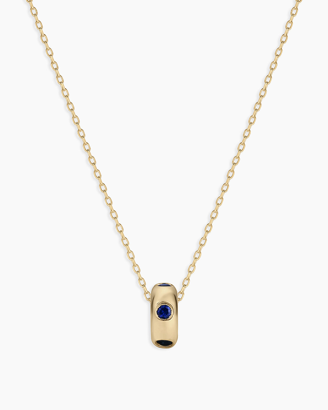 14K Gold Birthstone Halo Charm Necklace || option::14K Solid Gold, Blue Sapphire - September