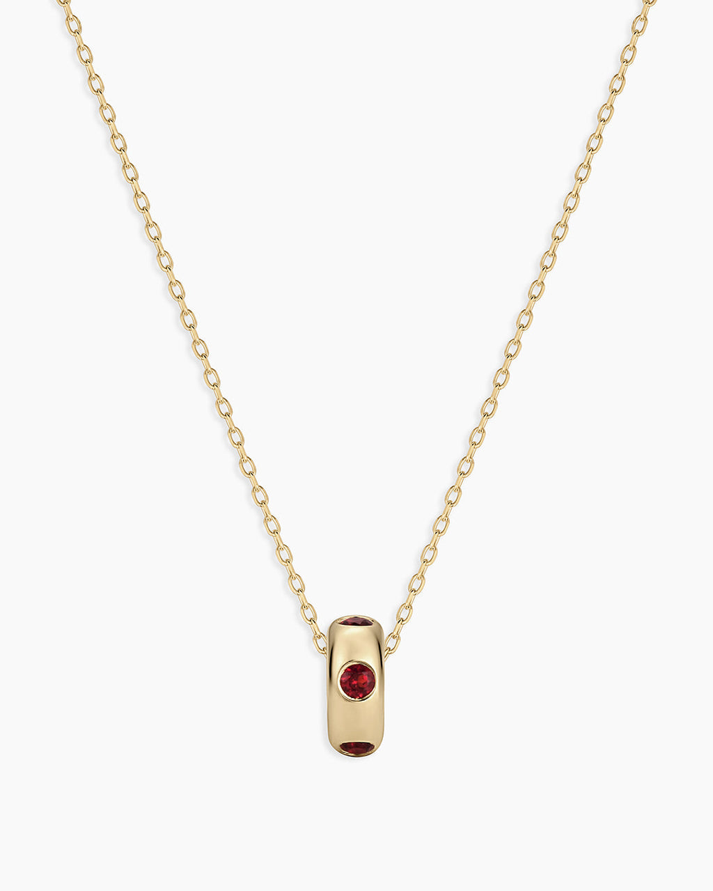 14K Gold Birthstone Halo Charm Necklace || option::14K Solid Gold, Garnet - January