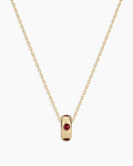 14K Gold Birthstone Halo Charm Necklace || option::14K Solid Gold, Garnet - January