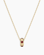 14K Gold Birthstone Halo Charm Necklace || option::14K Solid Gold, Garnet - January