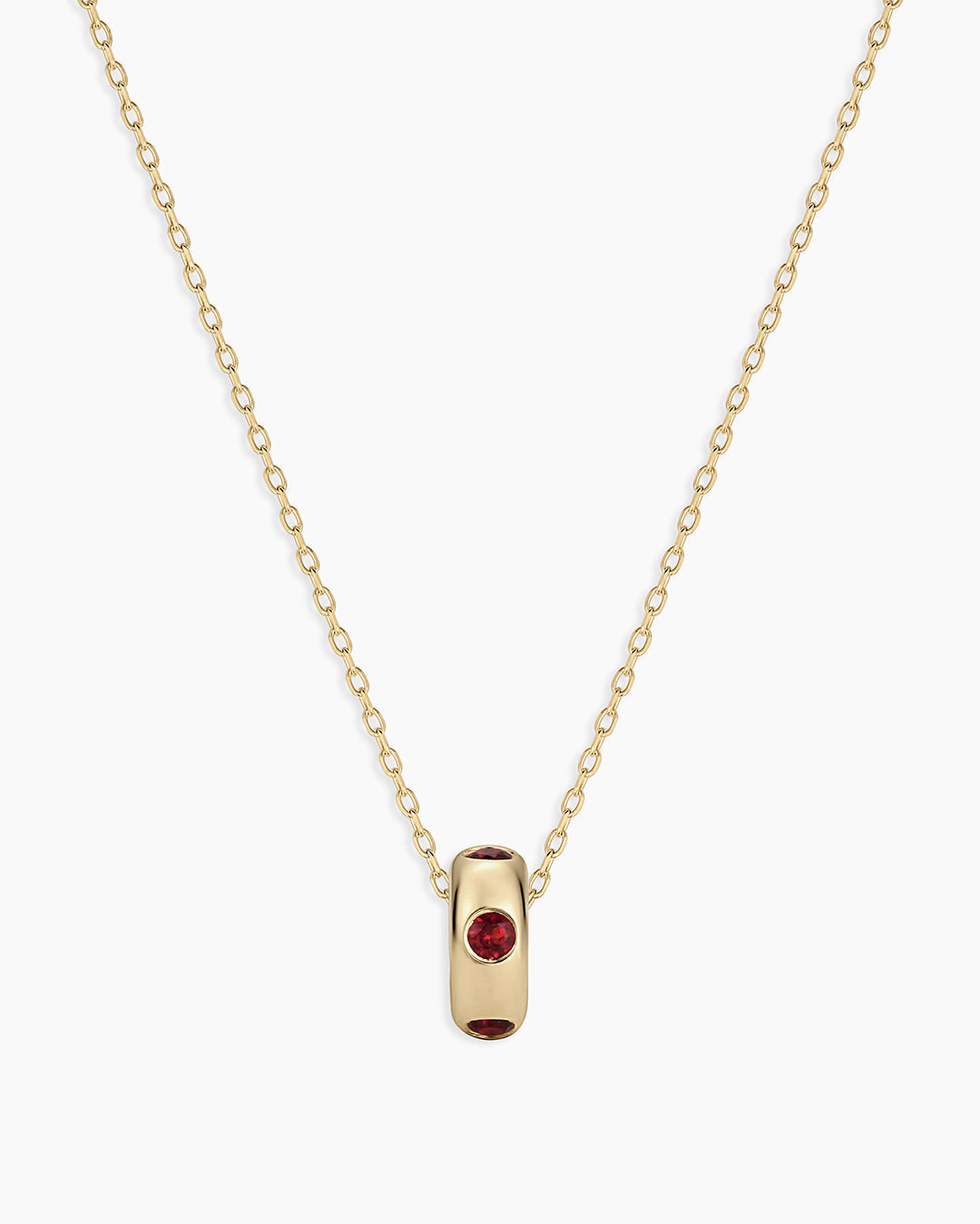 14K Gold Birthstone Halo Charm Necklace || option::14K Solid Gold, Garnet - January