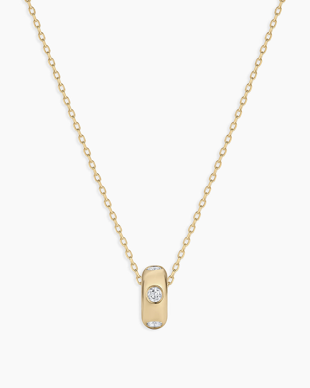 14K Gold Birthstone Halo Charm Necklace || option::14K Solid Gold, White Topaz - April