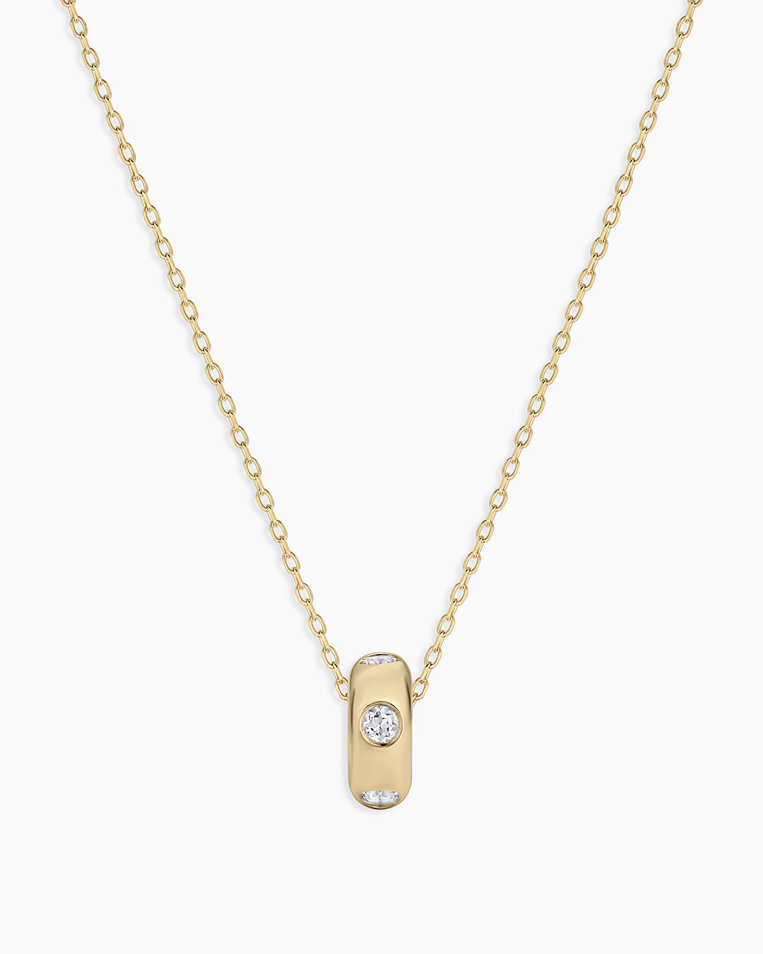 14K Gold Birthstone Halo Charm Necklace || option::14K Solid Gold, White Topaz - April