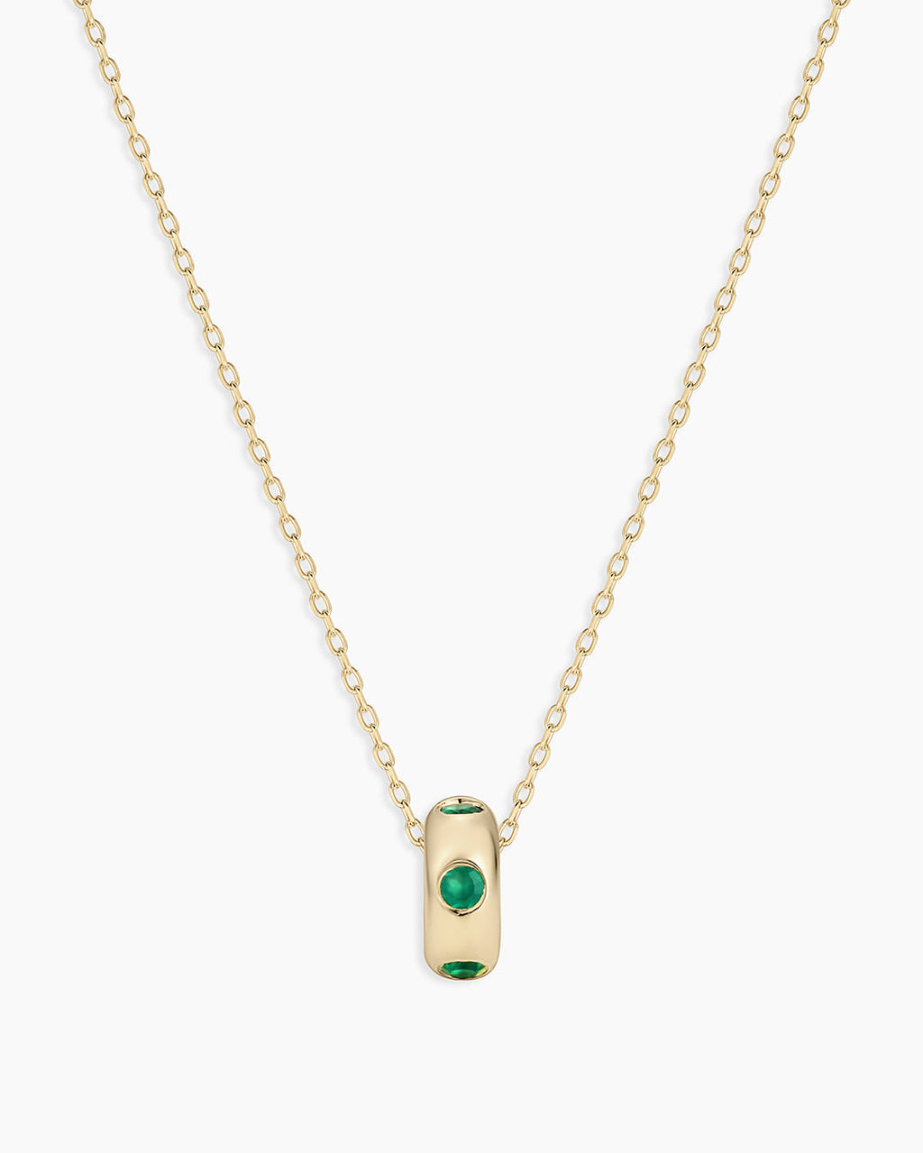 14K Gold Birthstone Halo Charm Necklace || option::14K Solid Gold, Green Agate - May